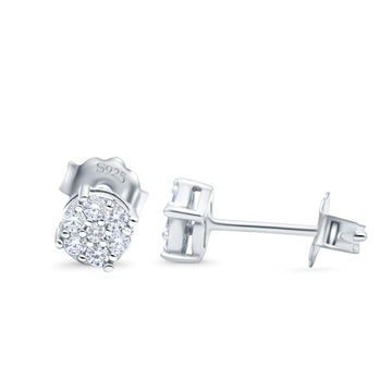 Simulated CZ Round Halo Stud Earrings 925 Sterling Silver (4.7mm)